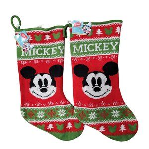 Disney NWT Mickey mouse knit green red Christmas holiday stocking